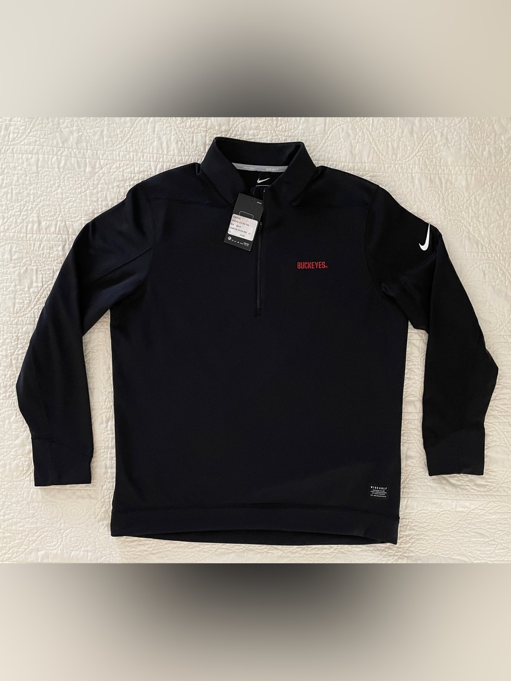 NWT Nike Men’s Therma 1/2 Zip Pullover Golf Top Ohio Buckeyes Sz L Black GM2030